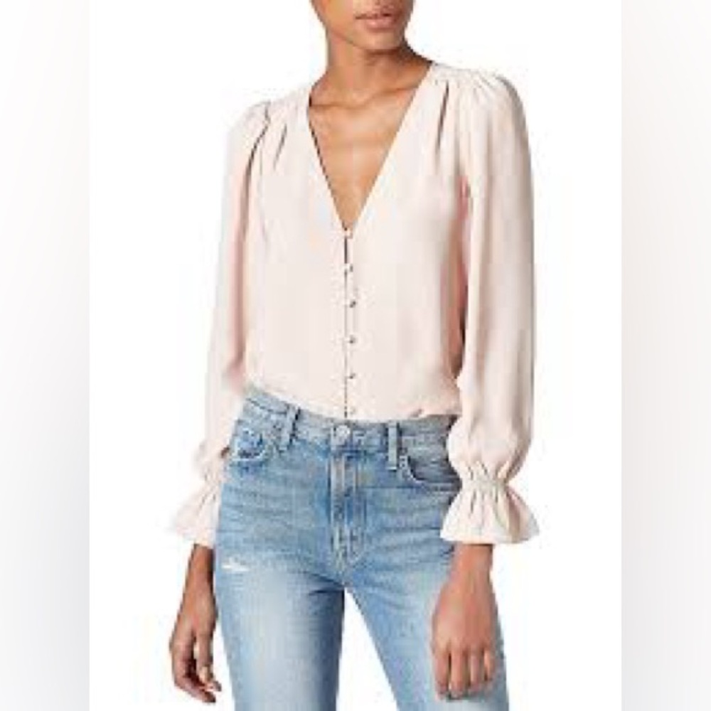 Joie Bolona Silk V Neck Blouse in Pink Sky Size Large